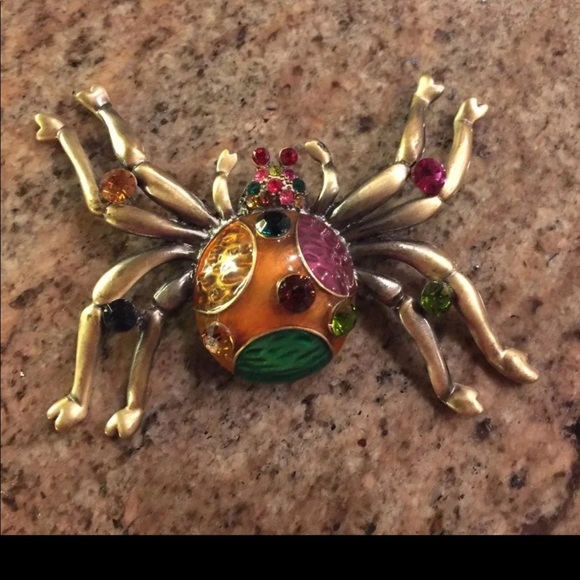 Large Jeweled Enamel Colored Rhinestone Spider Brooch/Pin Halloween Goth - Picture 1 of 9